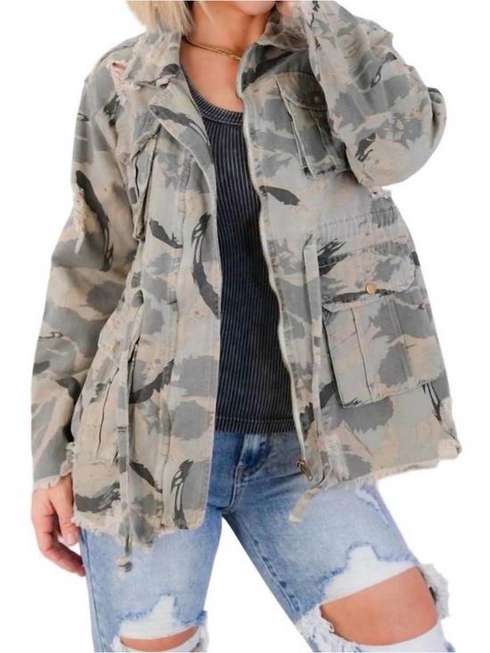 POL Jackets & Blazers - POL Distressed Camo Utility Jacket - Olive